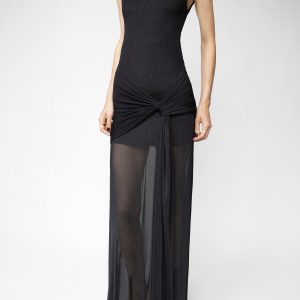 MOCKNECK SLEEVELESS MESH MAXI DRESS