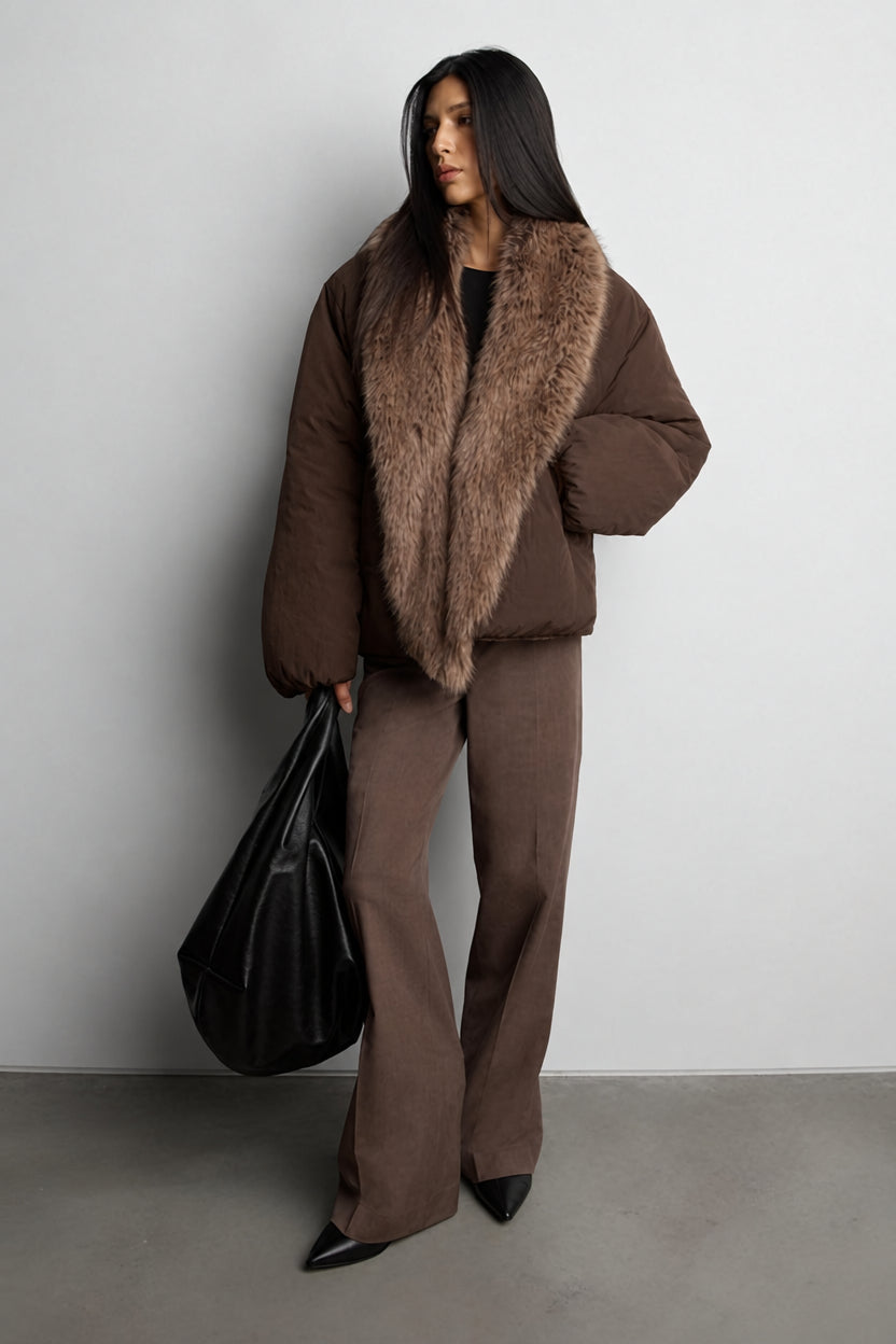 REVERSIBLE FAUX FUR PUFFER JACKET