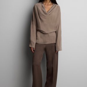 SHEER COWL NECK WAIST TIE TOP